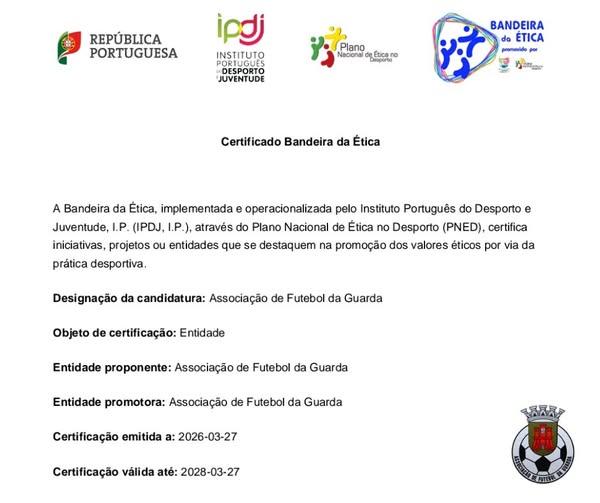 HISTÓRICO: AF GUARDA RECEBE A BANDEIRA DA ÉTICA PELA 1ª VEZ