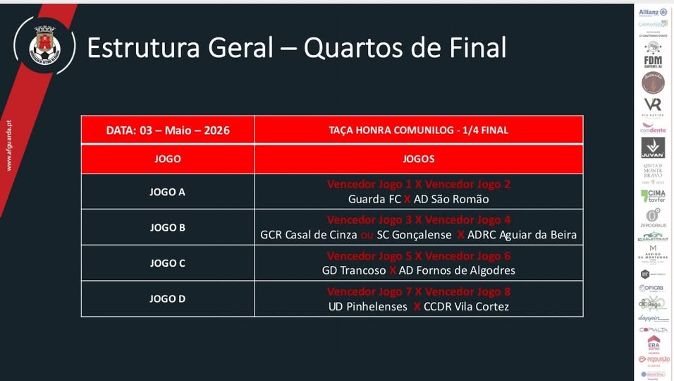 TAÇA DE HONRA COMUNILOG - QUARTOS DE FINAL